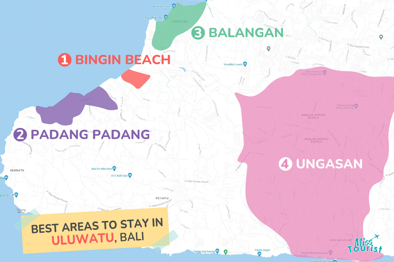 Map of best places to stay in Uluwatu